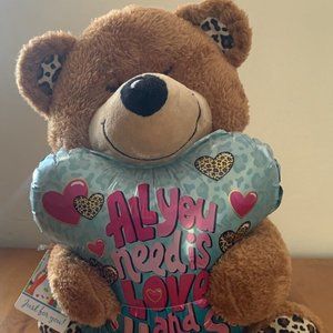 Progressive Plush 12" Brown Bear with Balloon Gift All You Need Is Love And Hugs